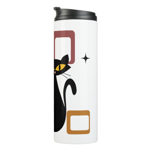 Schwarze Katze aus der Mitte des Jahrhunderts Thermosbecher (Nach rechts gedreht)