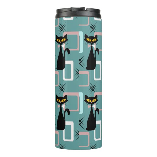 Schwarze Katze aus der Mitte des Jahrhunderts Thermosbecher (Rückseite)