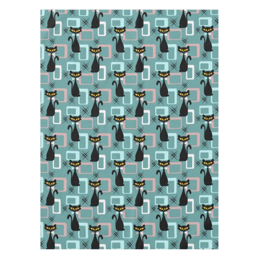 Schwarze Katze aus der Mitte des Jahrhunderts Tischdecke (Vorderseite)