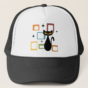 Schwarze Katze aus der Mitte des Jahrhunderts Truckerkappe