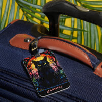 Schwarze Katze aus festem Glas Roter Spooky