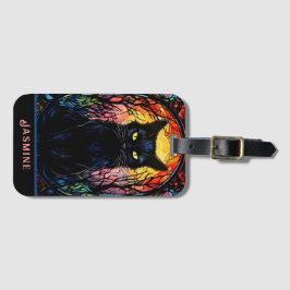 Schwarze Katze aus festem Glas Roter Spooky Gepäckanhänger