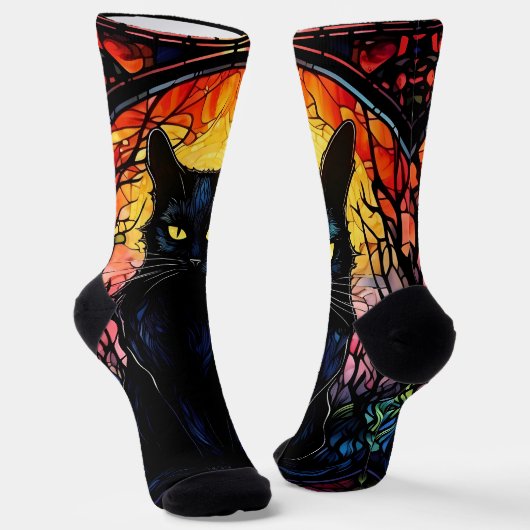 Schwarze Katze aus festem Glas Roter Spooky Socken (Gewinkelt)