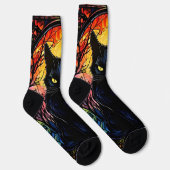 Schwarze Katze aus festem Glas Roter Spooky Socken (Rechts)