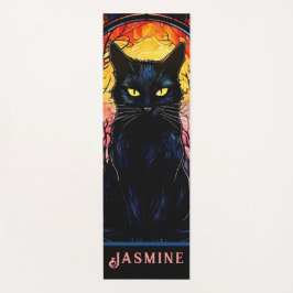 Schwarze Katze aus festem Glas Roter Spooky Yogamatte