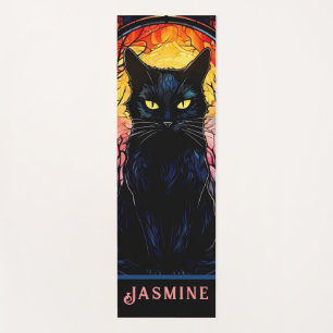 Schwarze Katze aus festem Glas Roter Spooky Yogamatte