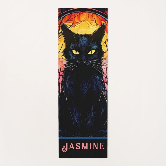 Schwarze Katze aus festem Glas Roter Spooky Yogamatte (Vorderseite)