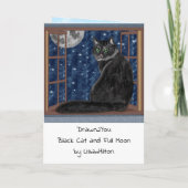Schwarze Katze Ausblick Fenster auf Sterne und Mon Karte (Rückseite)