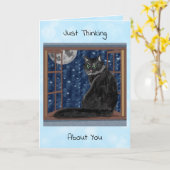 Schwarze Katze Ausblick Fenster auf Sterne und Mon Karte (Gelbe Blume)