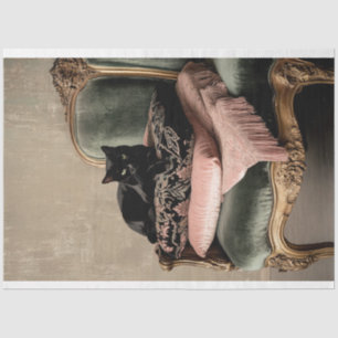 Schwarze Katze Barock Vintager Stuhl Pink & Green Seidenpapier