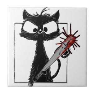 Schwarze Katze Baseball Horror Halloween Fliese