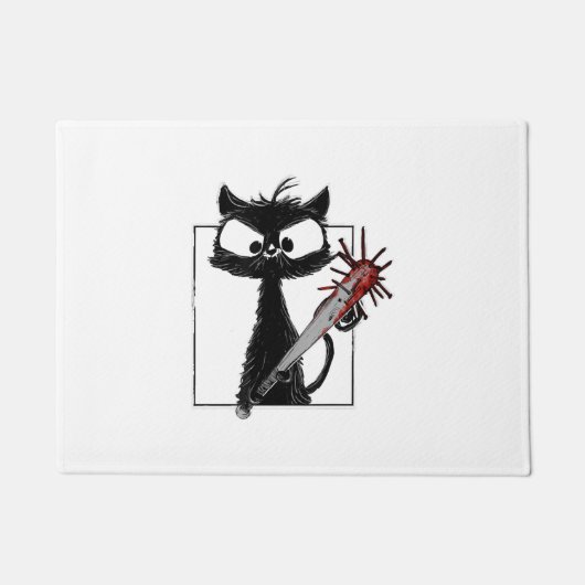 Schwarze Katze Baseball Horror Halloween Fußmatte (Vorderseite)