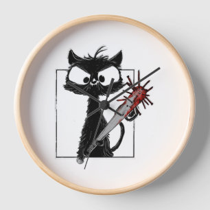 Schwarze Katze Baseball Horror Halloween Uhr