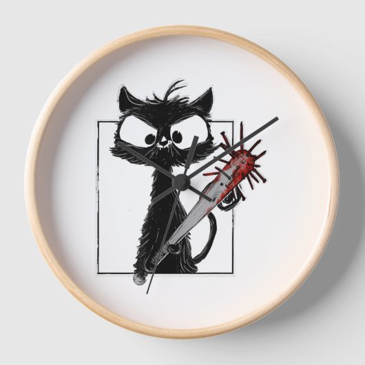 Schwarze Katze Baseball Horror Halloween Uhr (Vorderseite)