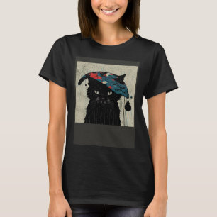 Schwarze Katze Baseball Regnen T-Shirt