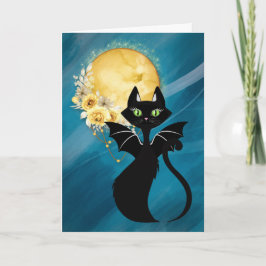 Schwarze Katze | Battkatze | Elegante Halloween-Ka Feiertagskarte