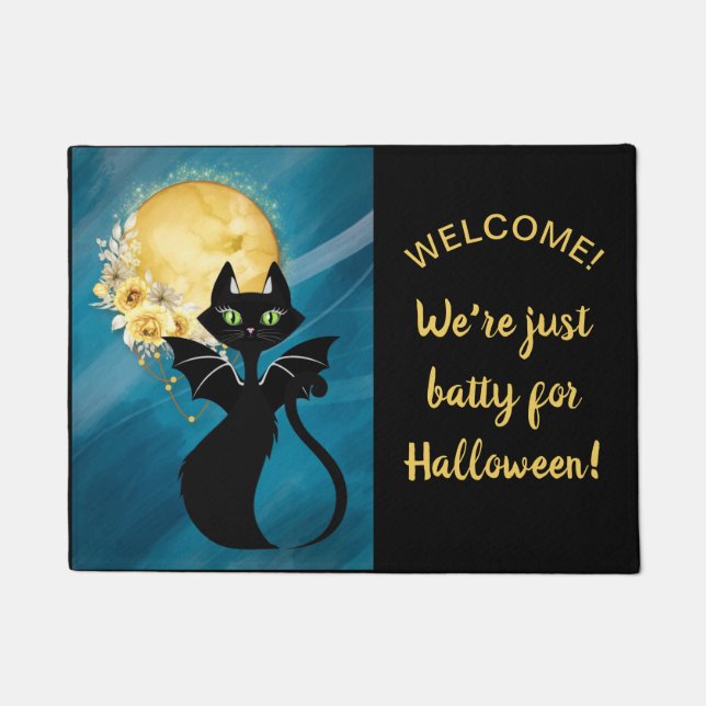 Schwarze Katze | Battkatze | Elegantes Halloween 1 Fußmatte (Vorderseite)