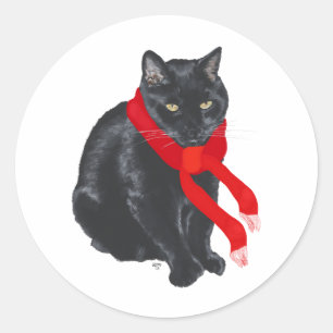 Schwarze Katze Behalte zu Weihnachten warm Runder Aufkleber