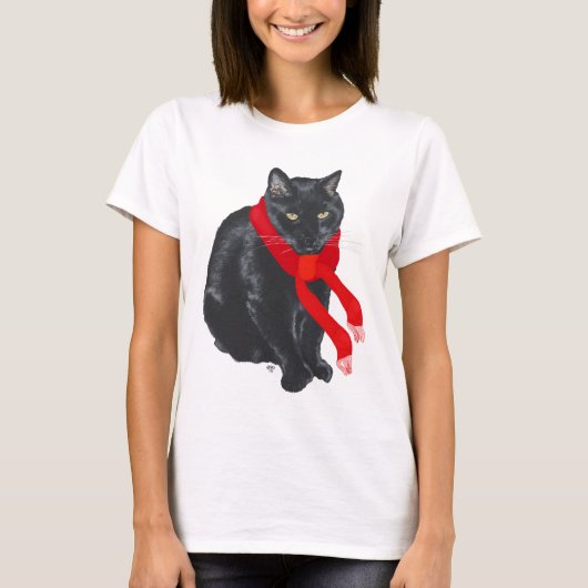 Schwarze Katze Behalte zu Weihnachten warm T-Shirt (Vorderseite)