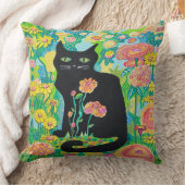 Schwarze Katze bei Blume Kissen Kissen Wohngestalt (Decke)