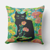Schwarze Katze bei Blume Kissen Kissen Wohngestalt (Vorderseite)