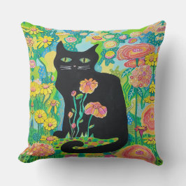 Schwarze Katze bei Blume Kissen Kissen Wohngestalt