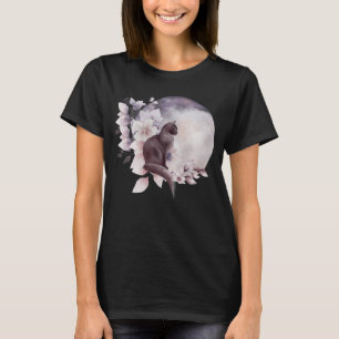 Schwarze Katze bei einem magischen Vollmond T-Shirt