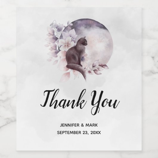 Schwarze Katze bei einer magischen Vollmondhochzei Weinetikett (Einzelnes Label)