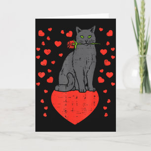 Schwarze Katze beißt Rosenherzen Valentinstag Tier Karte