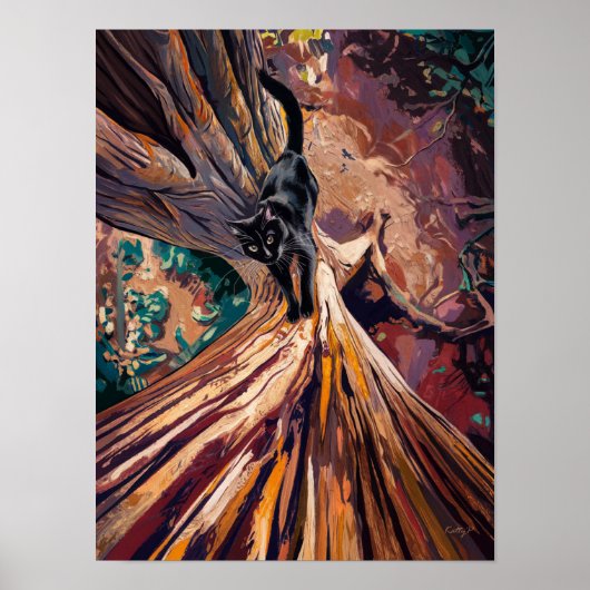 Schwarze Katze Bereit zum Climbing Plakate Wand an (Vorne)