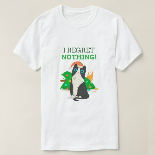 Schwarze Katze bereue ich nichts T-Shirt (Design vorne)