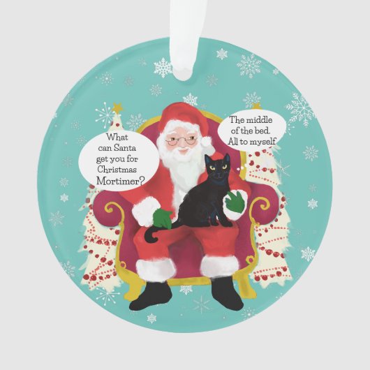 Schwarze Katze besucht Santa mit Unglaublich witzi Ornament (Vorderseite)