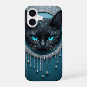 Schwarze Katze Blaue Augen Dunkles Gothic-Porträt iPhone 16 Hülle
