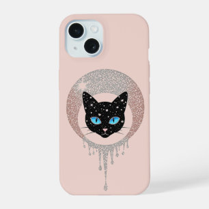 Schwarze Katze Blaue Augen Minimalistisches Gothic iPhone 15 Hülle
