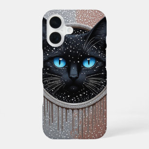 Schwarze Katze Blaue Augen Moderne Gothic-Porträt iPhone 16 Hülle