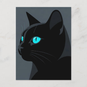 Schwarze Katze Blaue Augen Portrait Postkarte