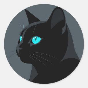 Schwarze Katze Blaue Augen Portrait Runder Aufkleber