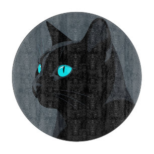 Schwarze Katze Blaue Augen Portrait Schneidebrett