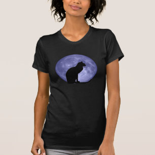 Schwarze Katze, blauer Mond T-Shirt
