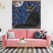 Schwarze Katze Blick auf Mond und Sterne Leinwanddruck (Insitu (Wohnzimmer))