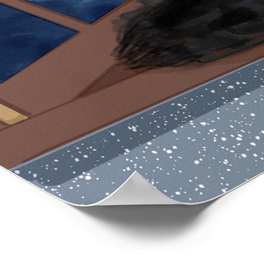 Schwarze Katze Blick auf Mond und Sterne Poster (Ecke)