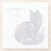 Schwarze Katze Blumen Hübsche Kitty Glasuntersetzer (Rückseite)