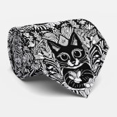 Schwarze Katze Blumenmuster Krawatte (Gerollt)