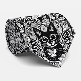 Schwarze Katze Blumenmuster Krawatte