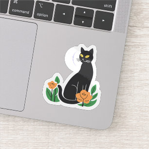 Schwarze Katze   Blumige süße Katze Aufkleber