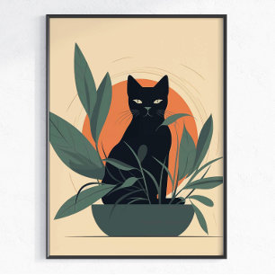 Schwarze Katze Botanisch Minimaler Pflanzenliebhab Poster