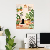 Schwarze Katze Botanischer Druck, Gemütliche Boho- Poster (Heimbüro)