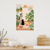 Schwarze Katze Botanischer Druck, Gemütliche Boho- Poster (Küche)