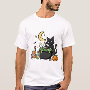 Schwarze Katze Brautrüherhalloween-Kunst T-Shirt