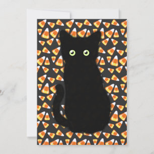 Schwarze Katze, Candy Mais Muster, Halloween-Spaß Einladung